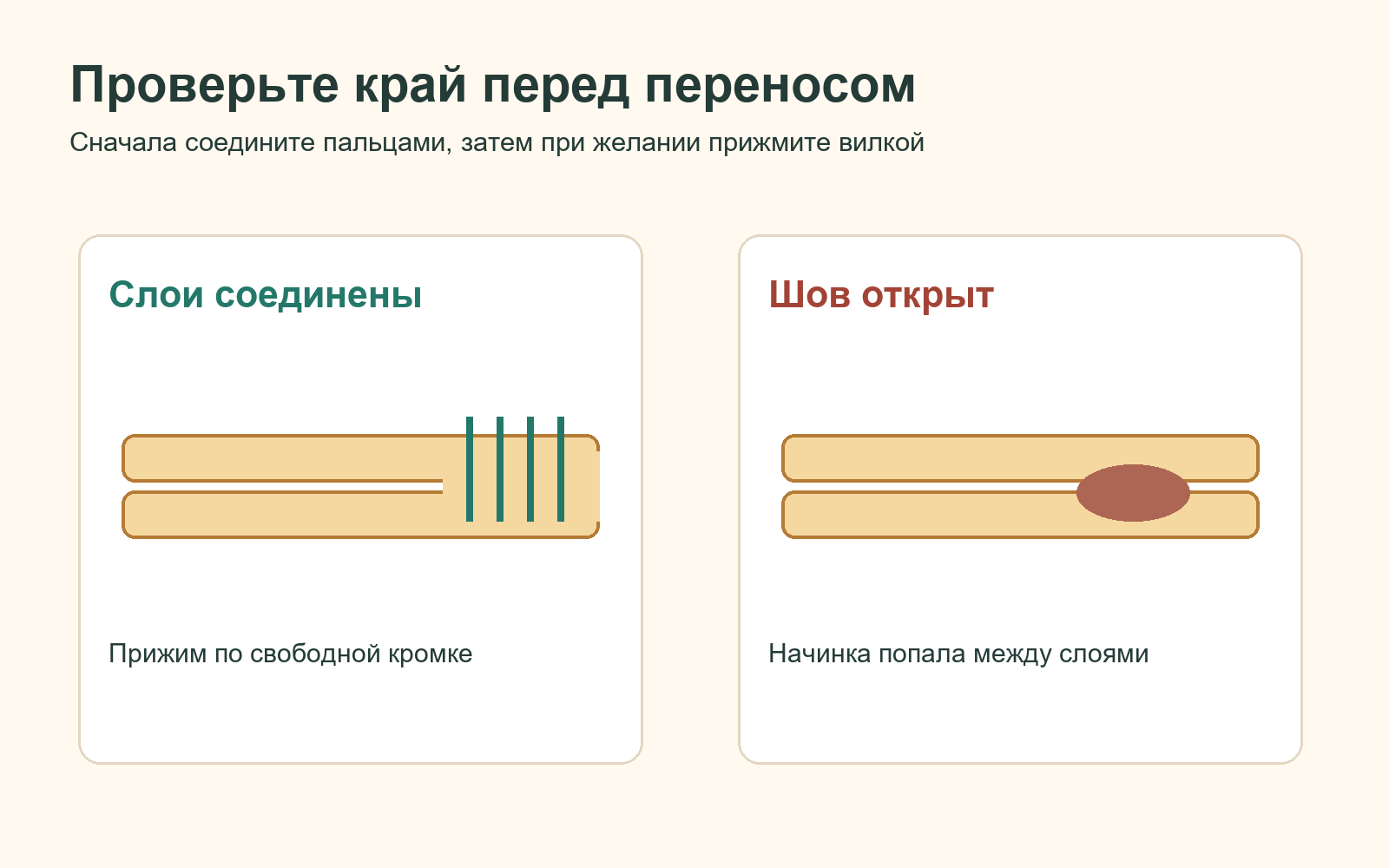 Сравнение закрытого шва и края с начинкой между слоями